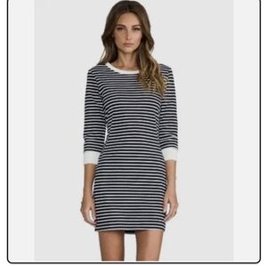 Theory Bimini Zamion Striped Dress 3/4 Sleeve Mini Navy/White 